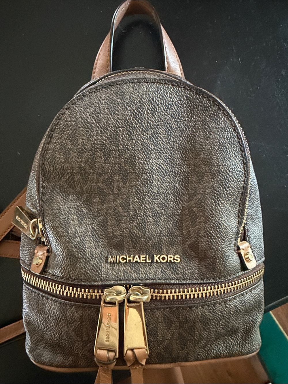 Michael Kors Brown Logo Mini Backpack with Tan Accents - Picture 3 of 4